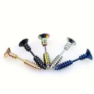 Silver screw stud earrings realistic industrial punk style stainless earrings